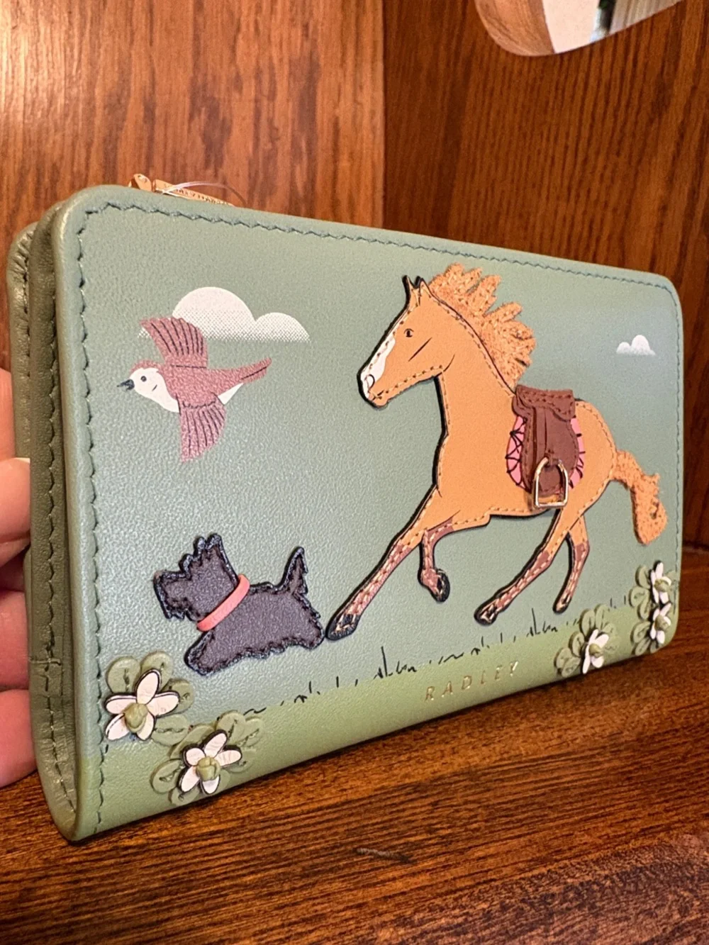 NWT-Radley London-Lunar New Year-Med Bifold Wallet-Horse Appliqué-Pistachio-$108